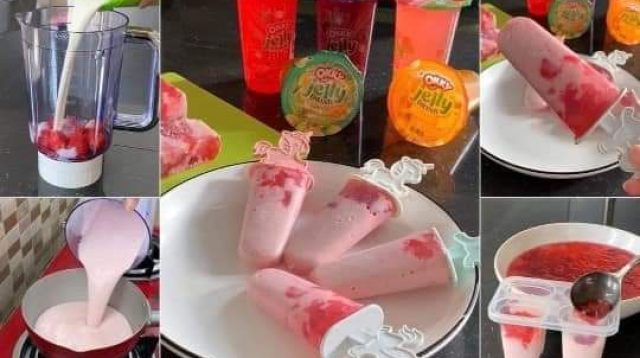 Cara Membuat Stroberi Es Krim dengan Okky Jelly Drink
