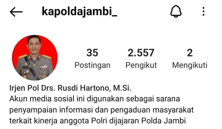 Akun resmi Instagram Kapolda Jambi